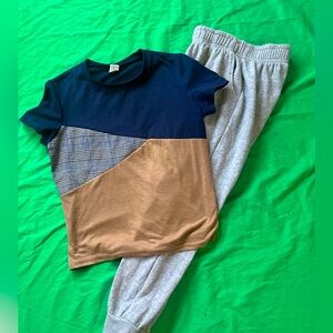 Boys size 8/9 Navy&Tan plaid  Matching Set